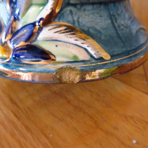 Vintage blue/gold H. Bequet Belgium quaregnon vase number 408, Mint Condition 50 - Picture 7 of 12